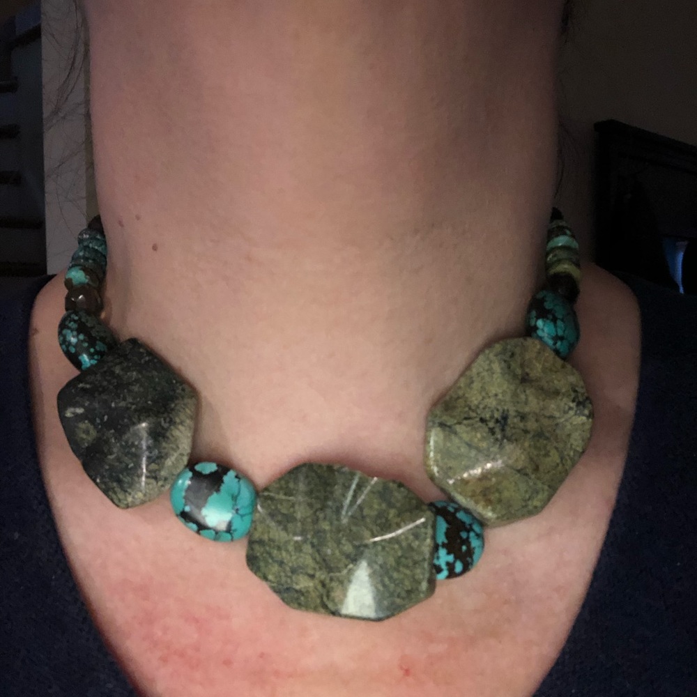 Turquoise & green stone & beaded necklace
